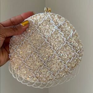 Vintage Handmade Hong Kong Round Beaded Sequin Evening Bag w/ Kiss Lock